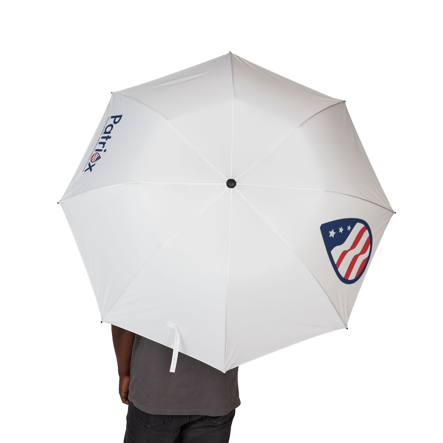 Patriox Foldable Umbrella — Compact Semi-Automatic Rain Shield with USA Flag Logo