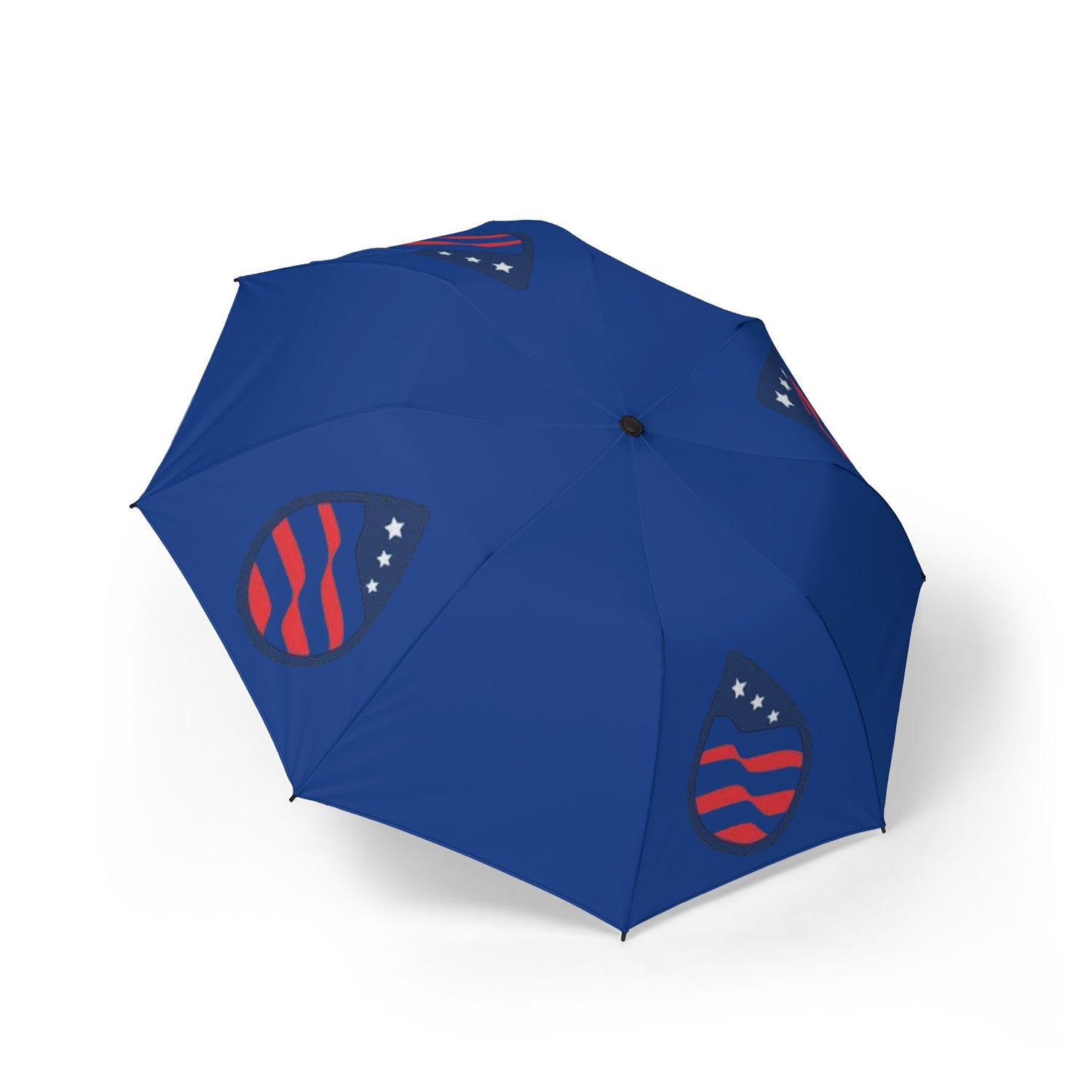 Patriox Foldable Umbrella — Blue Rain Compact with Red & White Flag Emblem