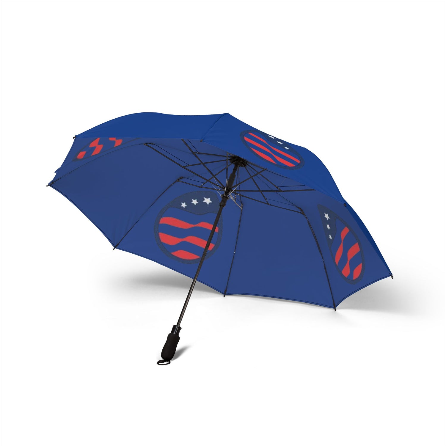 Patriox Foldable Umbrella — Blue Rain Compact with Red & White Flag Emblem